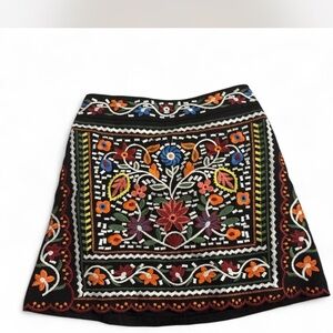 Embroidered Floral Black Skirt